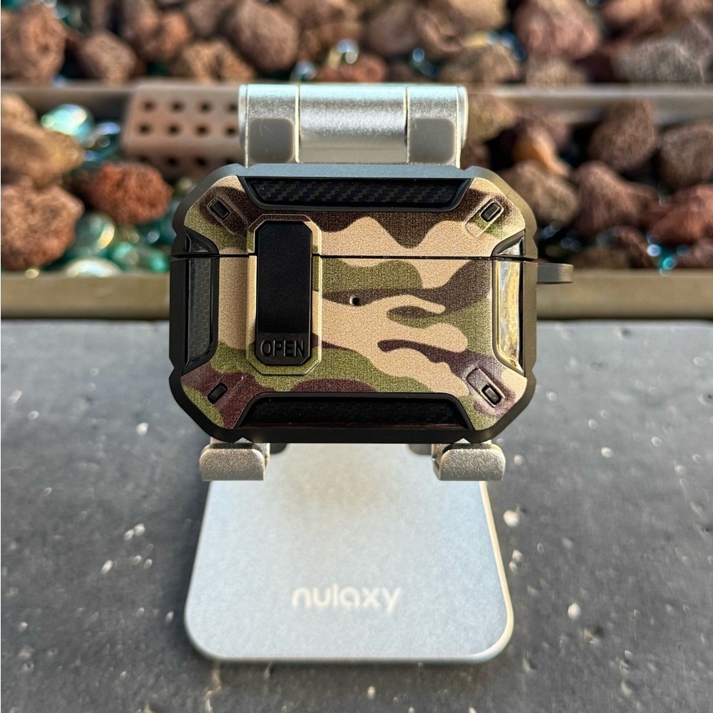 Camouflage AirPods Pro 2 Case Rugged Shockproof Cover with Clip & Keychain Hook